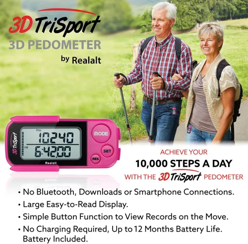 Miniatura 6 de Realalt 3DTriSport 3D Walking Pedometer with Clip & Strap, Accurate Step Counter with 30-Day Memory, Distance in Miles/KM with Large Display Perfect