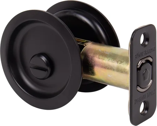 Miniatura 13 de Stone Harbor Hardware Cerradura de puerta de bolsillo redondo, función de privacidad, fondo de 2-3/8", níquel antiguo