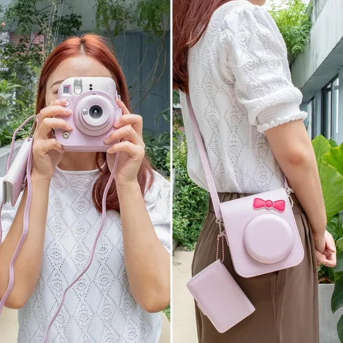 Miniatura 6 de Funda para cámara instantánea Fuji Mini 12, adorable funda de piel sintética con lazo, compatible con cámara Fuji Instax Mini 12, bolsa para cámara
