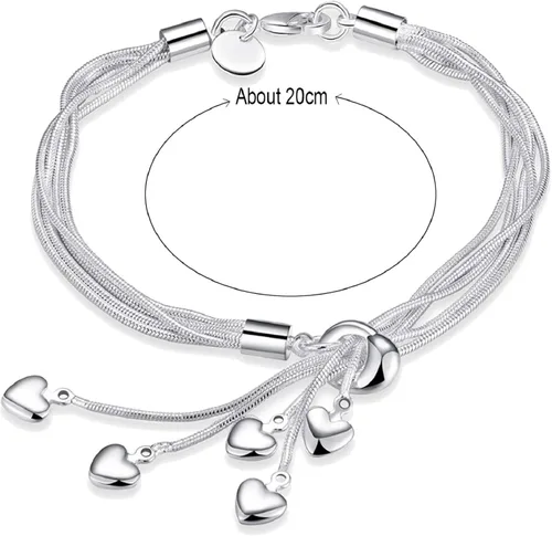 Miniatura 2 de Harlorki Pulsera de pulsera chapada en plata 925 con colgante de corazón de amor para mujer