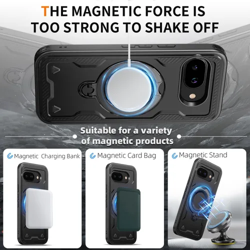 Miniatura 2 de Funda magnética para Google Pixel 9A compatible con cargador inalámbrico MagSafe, para Pixel 9A, funda de teléfono integrada de 360 °, con 2