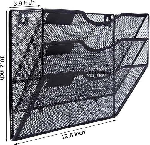 Miniatura 2 de EASEPRES Organizador de archivos de malla de 3 bolsillos para colgar en la pared, carpeta de papel para correo montada en la pared, organizador