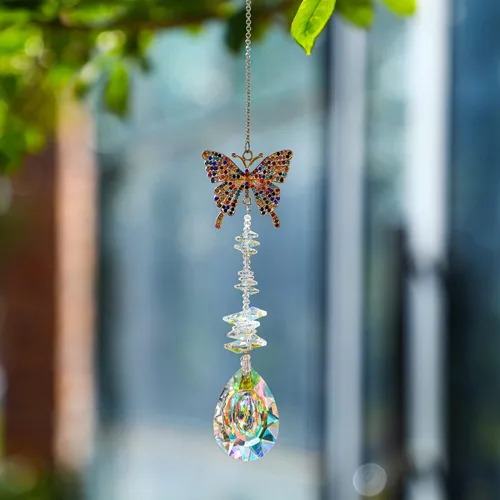 Miniatura 7 de H&D HYALINE & DORA Atrapasoles Cardinal en una Rama para Ventanas, Atrapasoles de Cristal de 44.45 cm con Cadena de Metal y Ganchos, Regalo