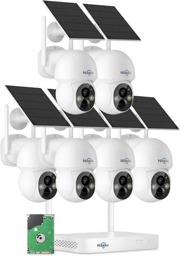 Hiseeu Cámara solar inalámbrica para exteriores, sistema de cámara de seguridad para el hogar, WiFi 2.4G y 5G, kit de cámara de 4MP 6 alimentado por