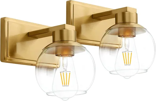 Miniatura 13 de PAZALA 2 luces de tocador, lámpara de pared de baño de latón cepillado con pantalla de vidrio esmerilado, lámpara de baño sobre espejo