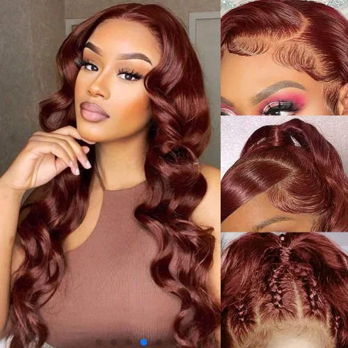 Miniatura 13 de Durian hair Pelucas de cabello humano con encaje frontal de color castaño rojizo prearrancado de 13 x 6 pulgadas, pelucas de cabello humano ondulado