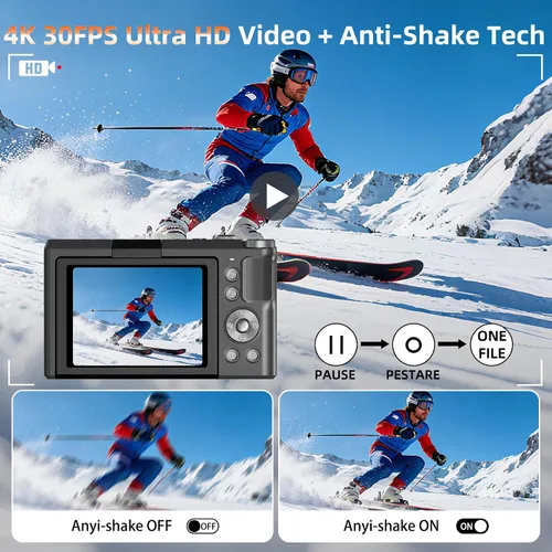 Miniatura 3 de Cámara digital 4K para fotografía, cámara de enfoque automático de 56 MP con pantalla abatible de 180° de 3 pulgadas, cámara compacta de viaje