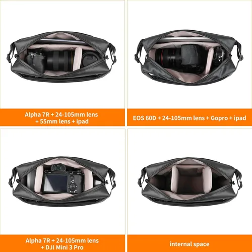 Miniatura 3 de TULLIO Bolsa cruzada para cámara, bolsa de hombro, bonita funda expandible impermeable para cámaras DLSR SLR sin espejo, color negro