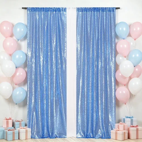 Eternal Beauty 2 cortinas tipo telón de fondo de lentejuelas, telón de fondo de boda de lentejuelas para fiesta de Navidad, cumpleaños (azul bebé, 2