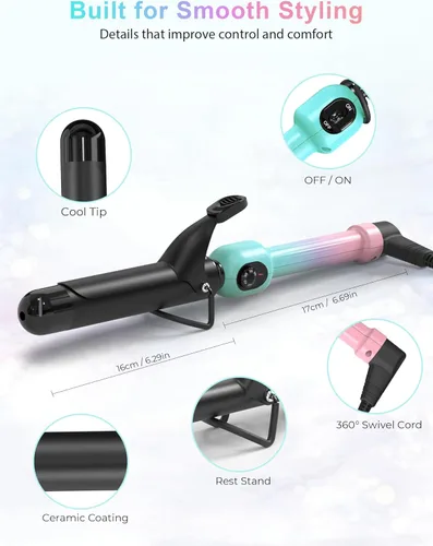 Miniatura 6 de Rizador de cerámica de 1 1/4 pulgadas para cabello corto y mediano, rizador de pelo con esfera de temperatura de 280-450°F para rizos definidos