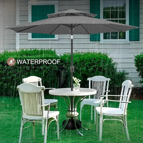 Miniatura 7 de FLAME&SHADE - Paraguas de 9 pies para patio - Paraguas de exterior de 2 niveles con botón de inclinación y manivela para protección UV, paraguas