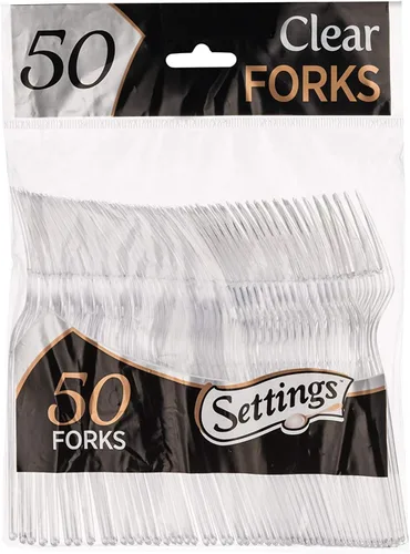 Settings - Cucharas de té desechables de plástico transparente, 50 cucharas de fiesta por paquete