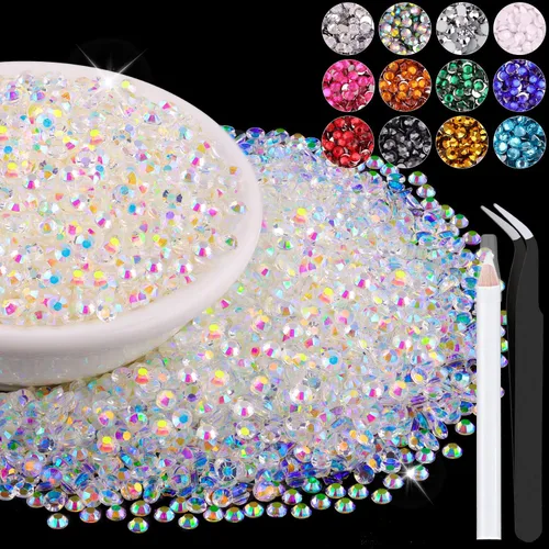 Miniatura 25 de 12000 diamantes de imitación de resina de 0.079 pulgadas a granel para manualidades (transparente), cristales deslumbrantes con parte trasera plana