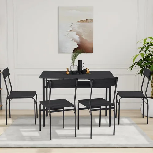 Miniatura 7 de ECOTOUGE Juego de mesa de comedor para 4, mesa de cocina de madera y sillas con estantes de almacenamiento y marco de metal, juegos de mesa