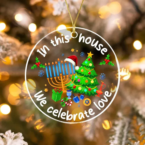 Miniatura 3 de Adorno Colgante para Árbol de Navidad de Janucá – En Esta Casa Celebramos el Amor – Adornos de Janucá para Árbol – Decoración Interreligiosa
