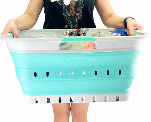 Miniatura 7 de SAMMART Cesta plegable de plástico para la ropa sucia de 42 litros (11 galones) - Contenedor/organizador plegable - Tina de lavado portátil - Cesta