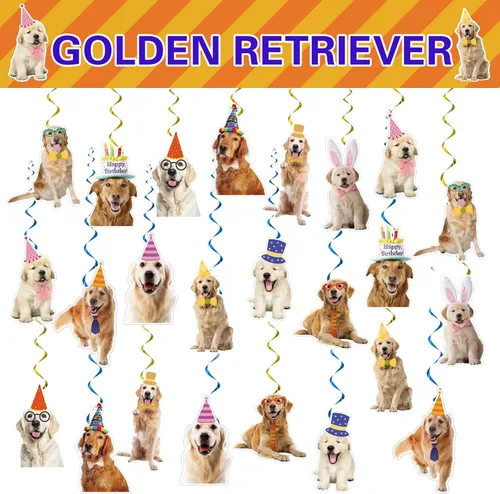 Miniatura 2 de 24 piezas de decoraciones colgantes de Golden Retriever, remolinos colgantes de techo Golden Retriever, suministros de fiesta de cumpleaños