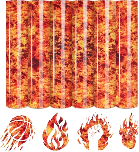 Tintnut Flame HTV Burning Fire - Vinilo de transferencia de calor de 12 x 10 pulgadas, 6 hojas con estampado de fuego HTV de transferencia de calor,