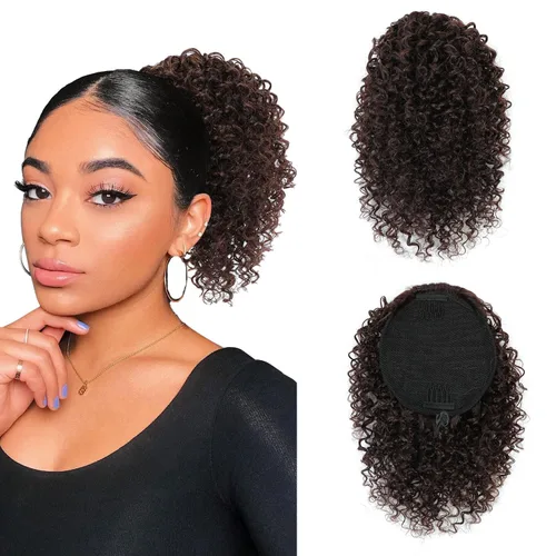 Miniatura 9 de Cola de caballo con cordón para mujeres negras, extensión de cola de caballo negra rizada para mujeres negras, extensiones de cabello sintético
