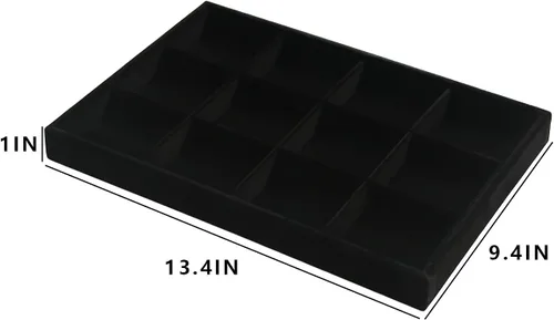 Miniatura 5 de Coward Bandeja organizadora de joyería apilable con terciopelo color negro, juego de 2 piezas, 12 rejillas, soporte de exhibición para la venta