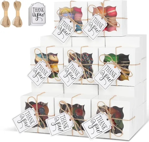 Miniatura 26 de KPOSIYA 60 cajas de panadería negras con ventana, cajas individuales de 4 x 4 x 2.5 pulgadas, caja de regalo de papel kraft negro para pasteles