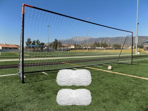 Miniatura 7 de Portería de fútbol de tamaño reglamentario de 24 x 8 pies con red de HDPE resistente a la intemperie. Acero galvanizado recubierto de polvo negro