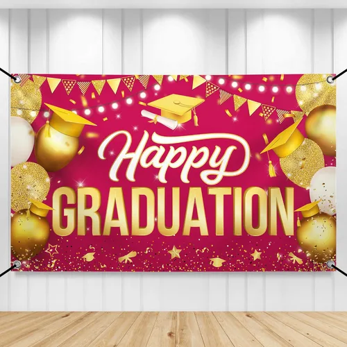 Miniatura 11 de Katchon, Cartel de feliz graduación dorado y azul – Xtralarge, 72 x 44 pulgadas Fondo de graduación 2026, decoraciones de graduación clase de 2026