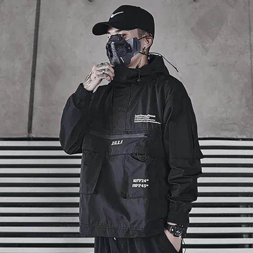 Miniatura 2 de MFCT Cortavientos impermeable Techwear con capucha de embudo para hombre