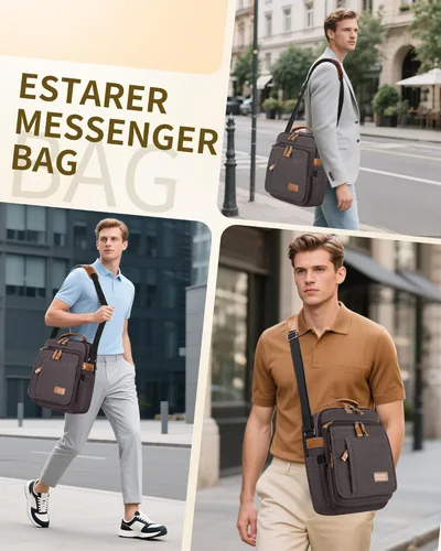 Miniatura 2 de ESTARER 13-13.3 Bolsa de portátil para hombres, bolsa de mensajero vertical para Mac neo/air/pro de 13-13.6 '' bolsa de hombro lona resistente al