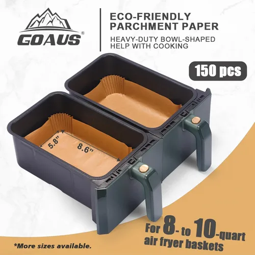 Miniatura 3 de GOAUS Freidora de aire, 150 piezas forros de papel rectangulares desechables para freidora de aire doble, 2 cestas de 8 a 10 Qt, papel pergamino