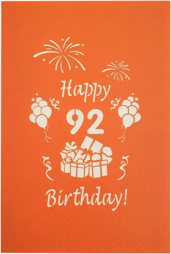Miniatura 7 de iGifts And Cards Tarjeta desplegable 3D de cumpleaños 92, regalos coloridos y celebración de hitos de globos, saludo sincero para personas mayores