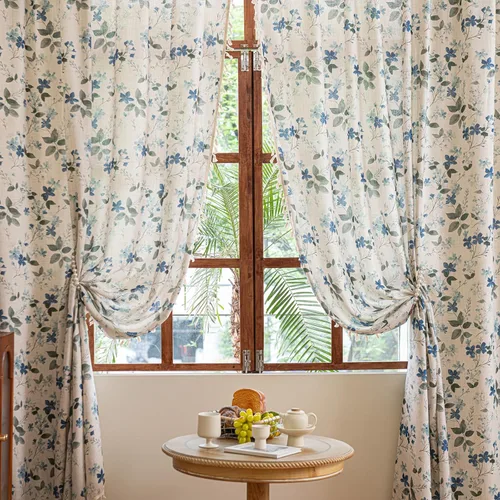 Miniatura 24 de Cortinas florales de granja semiopacas para sala de estar, de 63 pulgadas de largo, mezcla de lino y algodón, paneles de cortina de ventana cortos