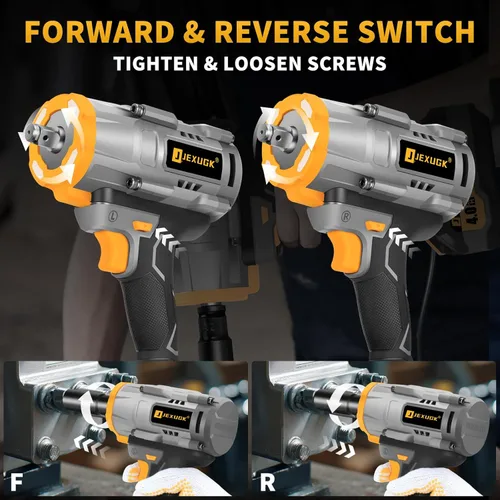 Miniatura 6 de JEXUGK Llave de impacto inalámbrica de 1600 Nm, pistola de impacto de 21 V 1/2 pulgada y 1180 pies-libras con 2 baterías de 4.0 Ah, Pistola De