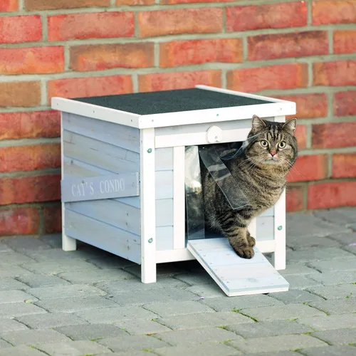 Miniatura 2 de TRIXIE Casa pequeña para gatos al aire libre, resistente a la intemperie, con suelo elevado, techo de asfalto con bisagras y apertura cubierta
