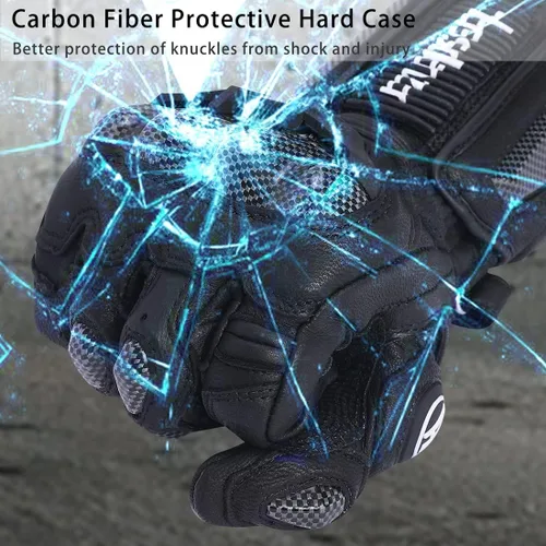 Miniatura 3 de Harssidanzar Guantes de cuero para motocicleta para hombres y mujeres, Powersports KM045 de fibra de carbono con protección de nudillos