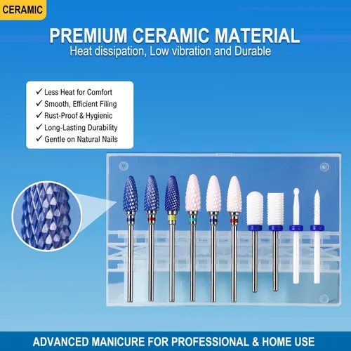 Miniatura 2 de Juego de brocas de uñas de cerámica para uñas acrílicas, esmalte de gel profesional, kit de brocas de uñas Efile de 3/32 pulgadas para cutículas