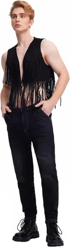 Miniatura 5 de WDIRARA Chaqueta de fiesta con flecos y frente abierto para hombre