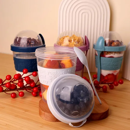 Miniatura 4 de Salda Paquete de 4 tazas de desayuno sobre la marcha, taza de yogur para llevar y llevar con cobertura de cereales con cuchara, frasco de avena