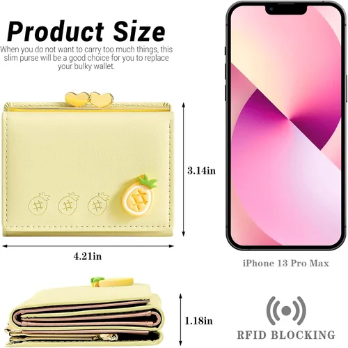 Miniatura 3 de YINHEXI Cartera para mujer, tarjetero para mujer, pequeño bolso triple con bloqueo RFID, bonita cartera pequeña de cuero con bolsillo para mujeres