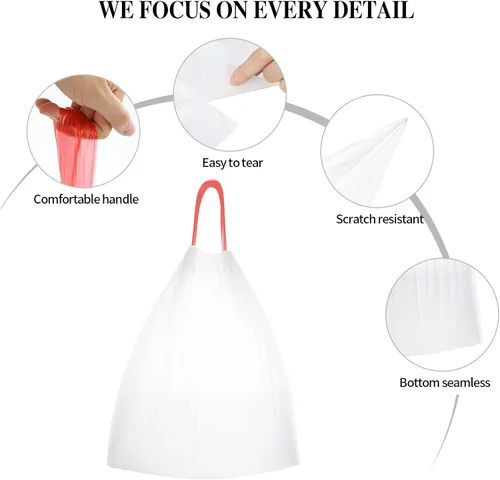 Miniatura 6 de 6 rollos de bolsas de basura pequeñas con cordón, bolsas de basura pequeñas con cordón grueso de 4 galones para cocina, baño, dormitorio, hogar, 120