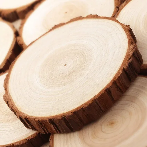 Miniatura 2 de Fuyit Rebanadas de madera sin terminar para centros de mesa, 10 discos redondos de madera natural de 4.7 a 5.1 pulgadas con corteza