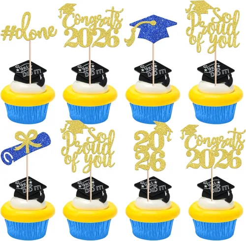 Miniatura 27 de 24 piezas de decoración de cupcakes de graduación para fiesta 2026, selecciones de cupcakes de noche de graduación 2026, decoraciones para pasteles