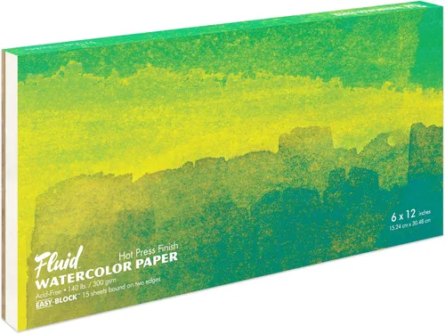 Miniatura 12 de Bloque de papel de acuarela fluida, 6 x 8 pulgadas, 15 hojas, 140 libras (300 GSM) para pintura de artistas y medios húmedos