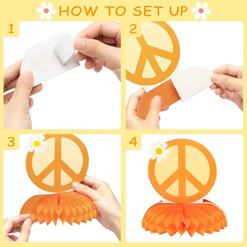 Miniatura 3 de 9 piezas Groovy Hippie Boho Party Honeycomb Centers Retro Boho Rainbow Daisy Flower Butterfly Peace Theme Decoración de fiesta de cumpleaños