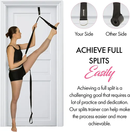 Miniatura 6 de Soga de estiramiento con anclaje de puerta - Equipo de estiramiento para mejorar la flexibilidad de las piernas - Entrenador de rajadas para el Negro