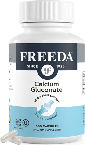 Freeda Gluconato de calcio - Suplemento de calcio vegano Kosher - Fácil de digerir y absorber - Apoya la fuerza ósea - Calcio puro sin vitamina D -