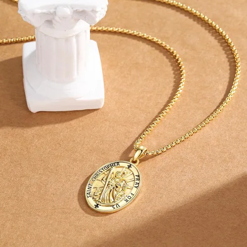 Miniatura 514 de Collar de plata de ley 925 con medalla de San Patrón, colgante de protección católica, amuleto, joyería religiosa para hombres y mujeres