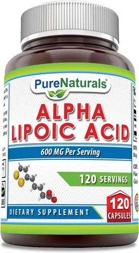 Pure Naturals Suplemento de ácido alfa lipoico de 600 mg, 120 cápsulas | Sin OMG | Sin gluten | Fabricado en Estados Unidos