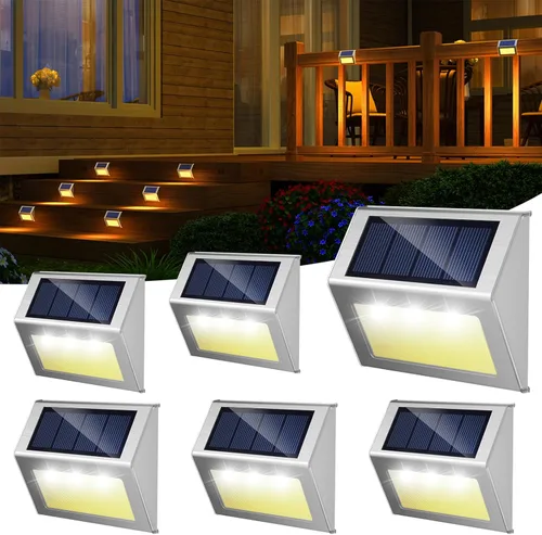 JSOT Luces solares para valla, luces solares impermeables para exteriores, luz para exteriores, jardín, patio, pared, escalera, poste de 3 LED, luz