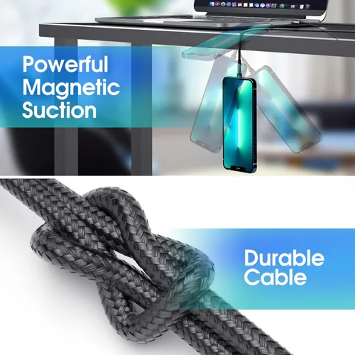 Miniatura 5 de 7 unidades de cable de carga magnético giratorio de 540 con 3 en 1, cable magnético telefónico de nailon trenzado de 1,6 pies/3 pies/3 pies/3 pies/6